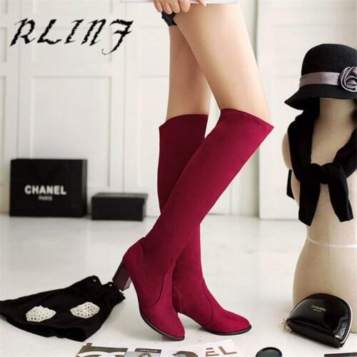 RLINF New Over-the-knee Heel with Thick Sanded Suede High Tube Female Long Boots