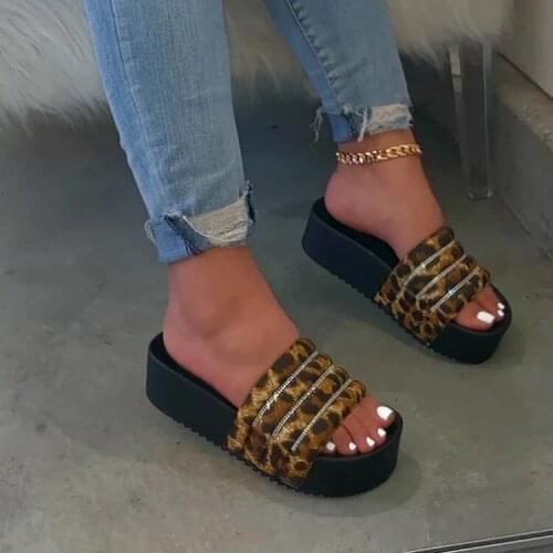 Platform Sandals Luxury Diamond Leopard Print Womens Slippers Platform Sandals Outdoor Beach