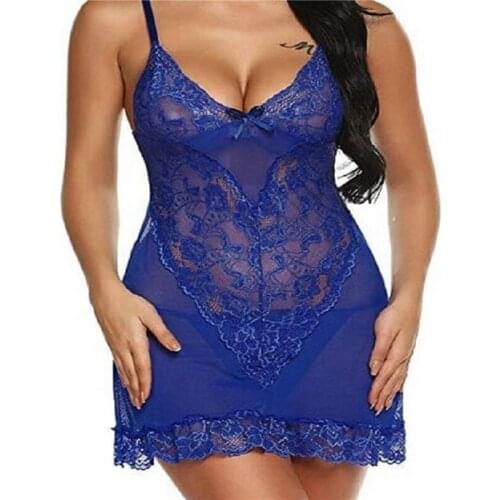 Sexy V-neck Lingerie Night Dress Sleeveless Ladies Hollow Nightgown New Plus Size See Through Lace Sleepwear Nightwear