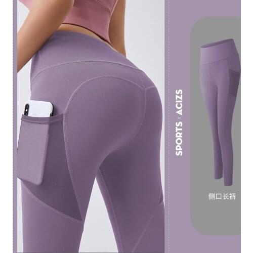 Yoga Pants Pockets Hip-lifting Bottoming Quick-drying Yoga Clothes Breathable Stretch Mesh Side Pockets Running Fitness Pants