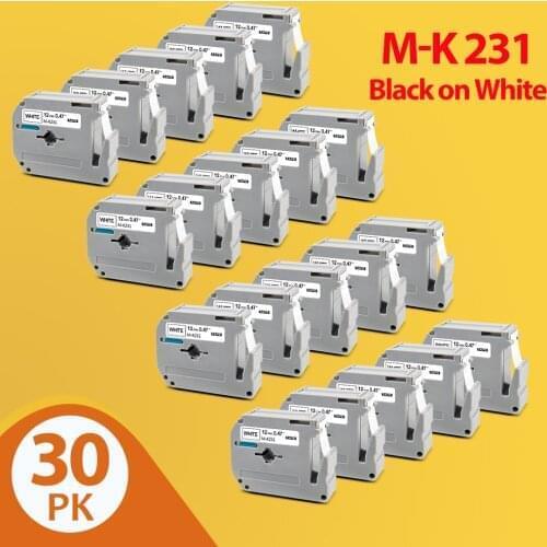 A ABCOLOR 10PK/30PK 12mm Tapes For Brother MK-231 MK231 MK 231 Label Cartridge Black on White For Brother P Touch Label Maker