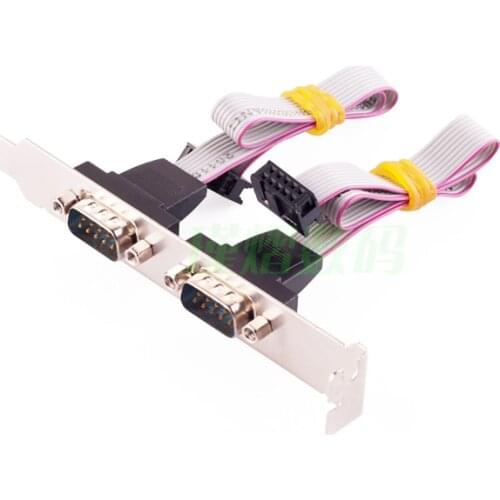 High Quality Dual 2 ports Serial 9 pin DB9 RS232 Motherboard Com Ribbon Cable slot Bracket
