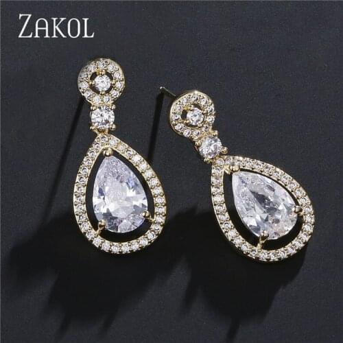 ZAKOL Fashion Crystal Water Drop Design Cubic Zircon Dangle Big Earring for Women Boucle D'oreille Pendientes Mujer FSEP2132