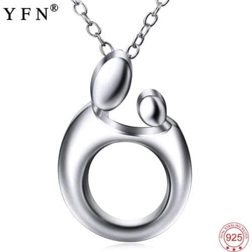 YFN Real 925 Sterling Silver Pendants Necklaces Mother Baby Pattern Necklace Mothers Day Gift Jewelry For Women 925Silver Chain