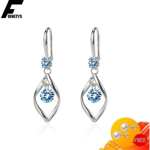 Trendy Drop Earrings 925 Silver Jewelry Geometric Shape Sapphire Zircon Gemstone Earring for Women Wedding Engagement Accessory