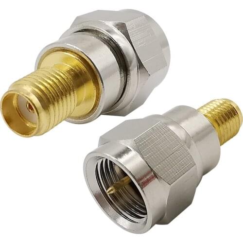1Pcs F-Type to SMA RF Coaxial Adapter F Male Plug to SMA Female Jack Straight RF Coax Adapter Nickel Plated Brass Connector