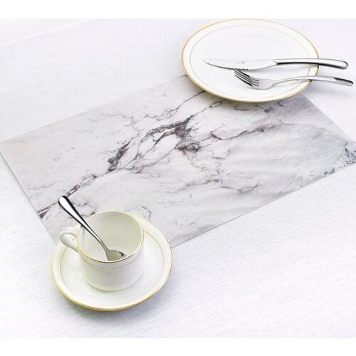1 Pcs PVC Table Mat Waterproof Oil-proof Non-slip High Temperature Heat Insulation Marble Stripe Design Table Mats for Dinner