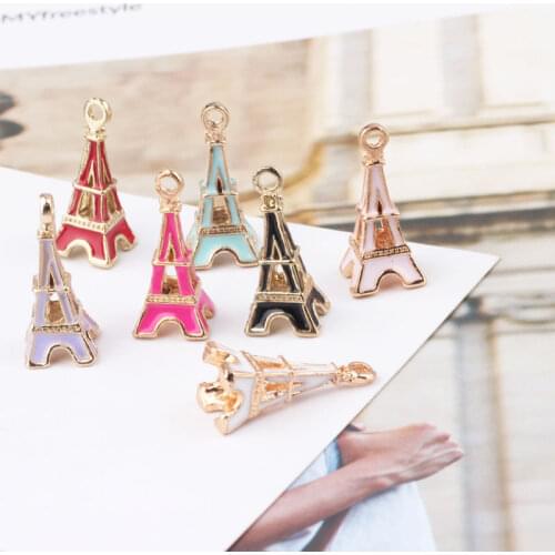 10pcs 3D Enamels Charms Drop Oil Iron Tower Alloy Pendants For Making Hair Bracelet Earring Jewelry Accessories DIY Craft Gifts
