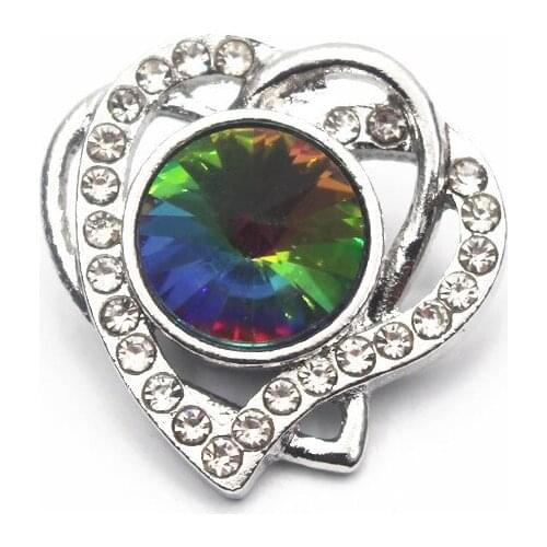 10pcs/lot Double Layer Love Heart Snap Buttons Multicolor Crystal Silver Color 18mm Alloy Fit DIY Snap Bracelets&Bangles Jewelry