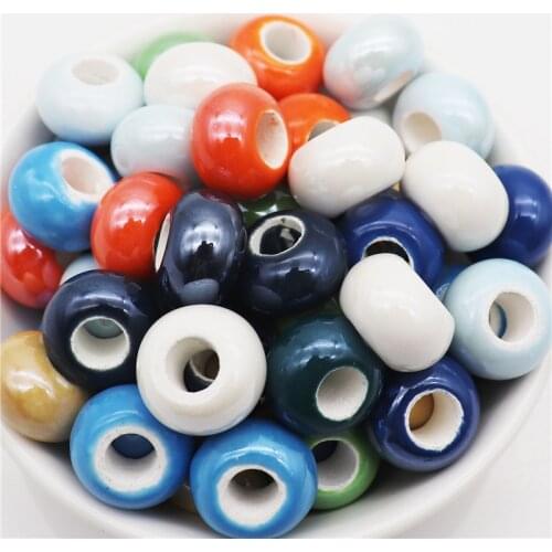 10Pcs Large Hole Ceremic Beads Round Glass Murano Bead Fit Pandora Bracelet DIY Pendants Charms for Jewelry Making Accessories