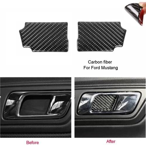 2*Carbon fiber Interior Door Handle Bowl Sticker Cover For Ford Mustang 2015-2019
