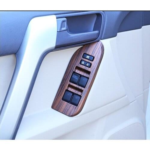 4pcs Pine Wood Grain ABS Window Lift Button Frame Trim for Toyota Land Cruiser Prado FJ150 150 2014-2018 LHD VehiclesAccessories