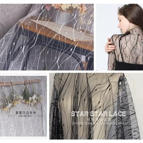 5Meters Stretchy Black Mesh Tulle Fabric Network Beads Sequin Mesh Lace Fabric For Dress Garment In Summer Handmade Accessories
