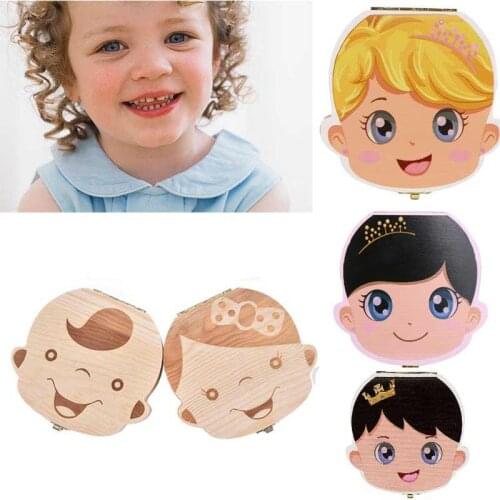 50pcs Spanish English Dutch Portugal French Russia Baby Wood Tooth Box Organizer Teeth Umbilica Save Gifts