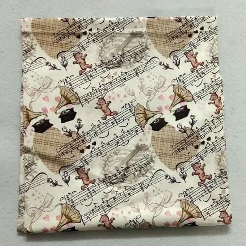50x105cm Jukebox Bear Music Note Printed Cotton Fabric Musical Note Fabric Patchwork Cloth Bag Party Home Decor