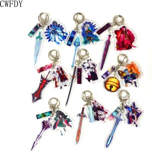 Anime Onmyoji Acrylic Keychain Cute Cartoon The Yin Yang Master Figures Key Ring Q Vision Double-sided Key Chain 12pcs Wholesale