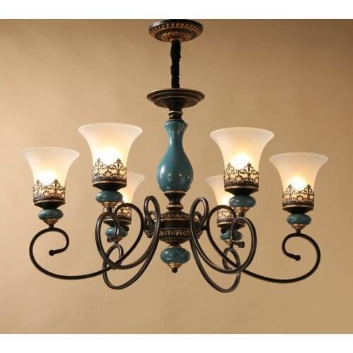 French style Antique LED Ceramic Chandelier lights living room bedroom lamp European classical design LED glass chandelier ZM