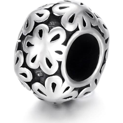 316L Stainless Steel Drum Bead Flower Polished 5mm Large Hole Metal Beads Charms for DIY Bracelet Jewelry Making Accessories