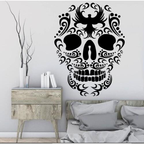 Free Shipping Eco-friendly Wall Stickers Death Skull Head Bird Patterns Home Decoration Stickers Art Mural Vinyl Decals Y-123
