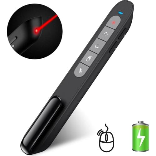 Rechargeable 2.4G Wireless Presenter With Red Laser USB Presentation Clicker With Air Mouse Remote Control Use For Projector PPT