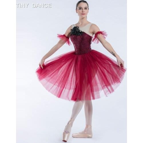 Girls Burgundy Ballet Dress Sequin Lace and Nude Mesh Bodice with Layers of Soft Tulle Long Ballet Dance Tutu Costumes 19334