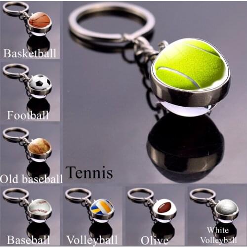 Glass Ball Keychain Tennis Keychain Football Baseball Volleyball Soccer Basketball Key Chains Ball Keyring Fashion Jewelry