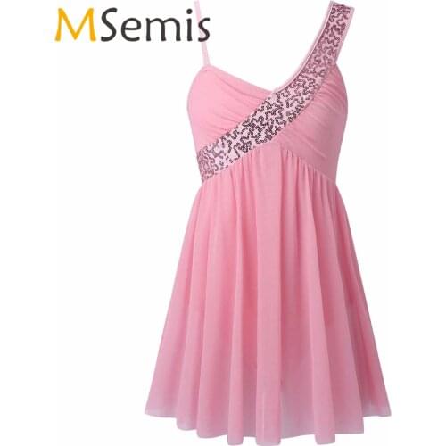 Kids Girls Tutu Dress Ballerina Sequins Irregular Dance Dress Gymnastics Leotard Bodysuit for Roller Ice Skating Ballet Dance