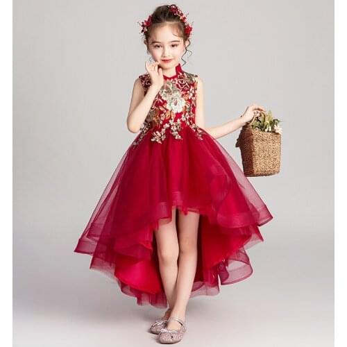 Appliques Tulle Kids Party Evening Gowns Lace Ball Gown Flower Girl Dresses For Weddings First Communion Dresses For Girls