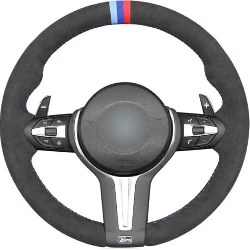 For BMW M2 F87 M3 F80 M4 F82 F83 M5 F10 M6 F06 F12 F13 X5 M F85 X6 F86 Dark Gray Alcantara Black Car Steering Wheel Cover