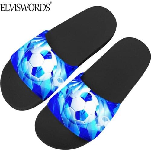 ELVISWORDS Cool Blue Football Print Men Casual Slipper High Quality Rubber Sandals Black Sole 2021 New Summer Comfortable Shoes