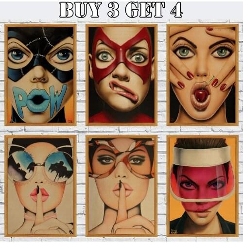 European Exaggerated Woman Facial Expression Kraft Paper Poster Wall Art Picture Vintage Poster Decor Home Decor