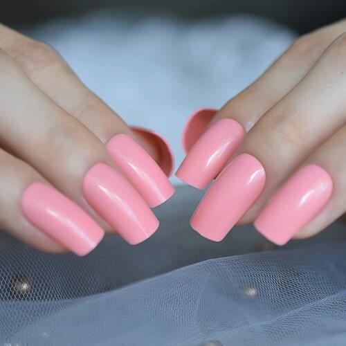 24Pcs Medium Coffin Pure Pink Color Flase Nails Nails Art Nails Tip Wholesale Full Cover Nails Gels Nails Cute