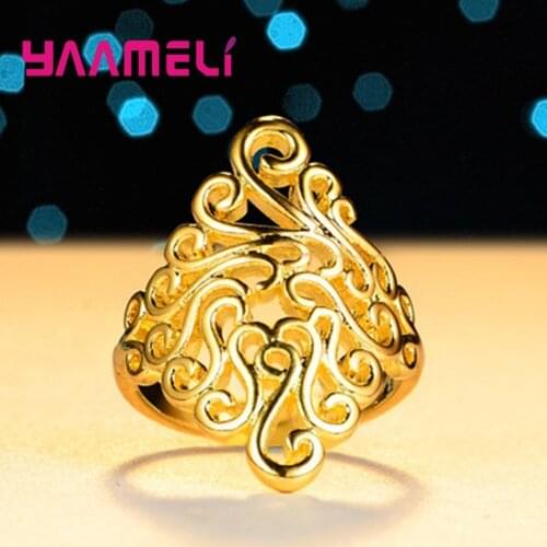 Christmas Gift For Women Girl Retro Hollow Ring Lovely Wedding Party 925 Sterling Silver Rings Cute Retro Jewelry 3 Colors