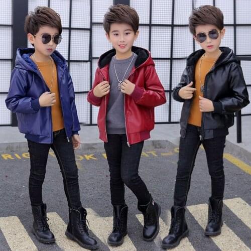 New Arrived Boys Coats Autumn Winter Fashion Korean Childrens Plus Velvet Warming Cotton PU Leather Jacket For 2-14 Y Kids Hot