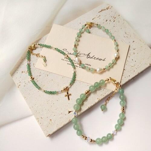 Lii Ji Aventurine Beads 14K Gold Filled Bracelet Natural Stone 3mm/4mm/6mm Real Pearl Austria Crystal Handmade Jewelry For Gift