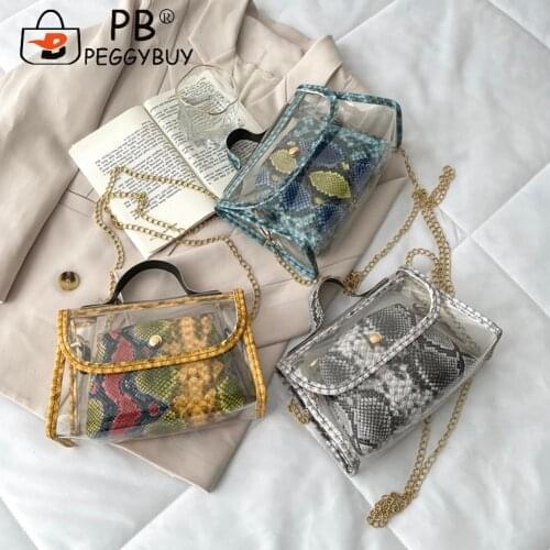 Fashion Women Composite Bags Clear Messenger Bag Design Luxury Hand Bag Female Travel Snake Pattern Print PU Purse