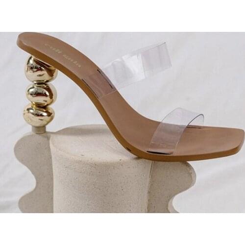 Moraima Snc Strange Heels Woman Sandal Clear PVC Cutouts Gladiator Shoes Summer Big Size Heels 35-42