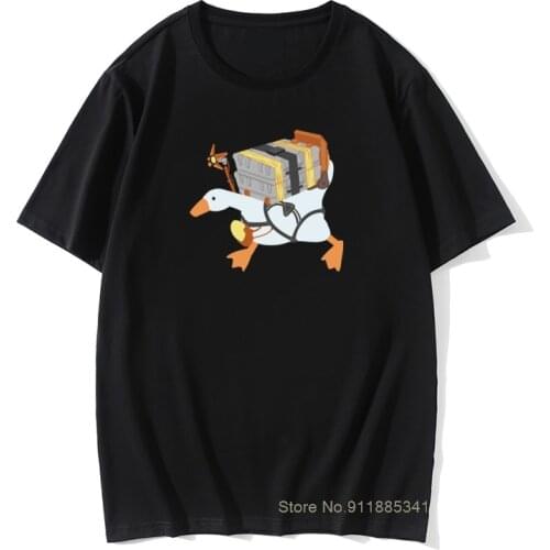 Mens Tops T Shirts Goose Delivery Funny Tee Shirt Camisas Untitled Goose Game Death Stranding BB Pod T Shirt Crew Neck Tops
