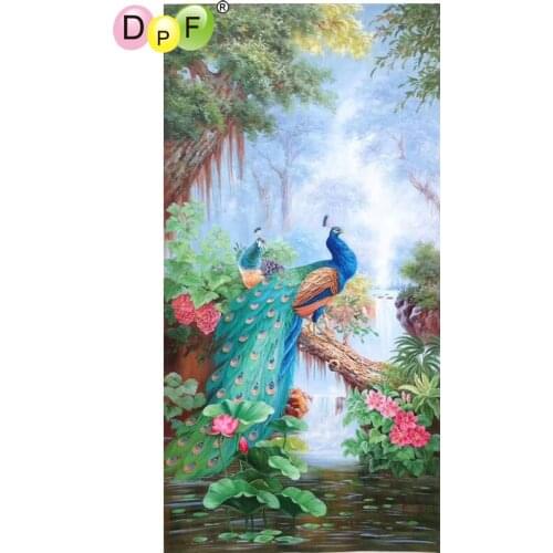 DPF The waterfall peacock 5D home decor diamond mosaic square crafts diamond embroidery needlework diamond painting cross stitch