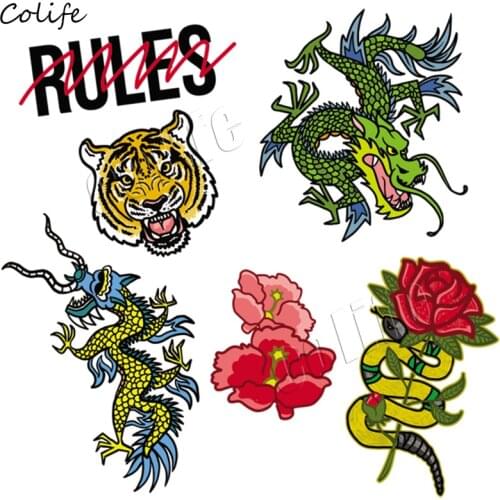 Flower Tiger Dragon Applique Iron-on Heat Transfers Washable Handmade Sticker DIY Clothing Patches For Top Jeans Hot Sale
