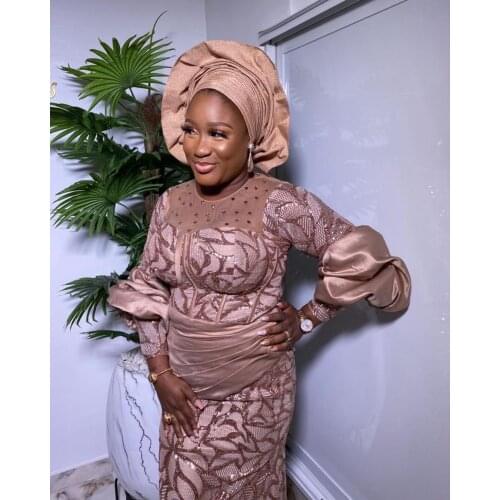 Latest African Lace Fabric 2021 High Quality French Lace With Sequins Nigerian Lace Fabrics For Wedding Dress 5 Yards XX38911