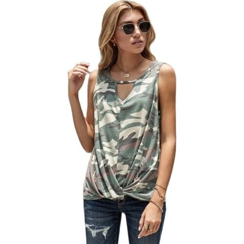 New Design Good Quality Factory Price Fashion Hot Selling WomensKnotted Hem Hollow Camouflage Vest