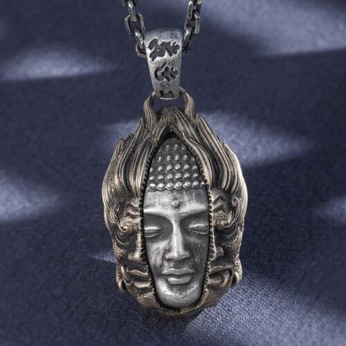 Solid 999 Sterling Silver handmade Buddha demon mens pendant Charm jewelry A5262