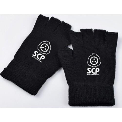 SCP Special Containment Procedures Foundation Logo Cosplay Gloves Warmth Riding Half-finger Knitting Gloves