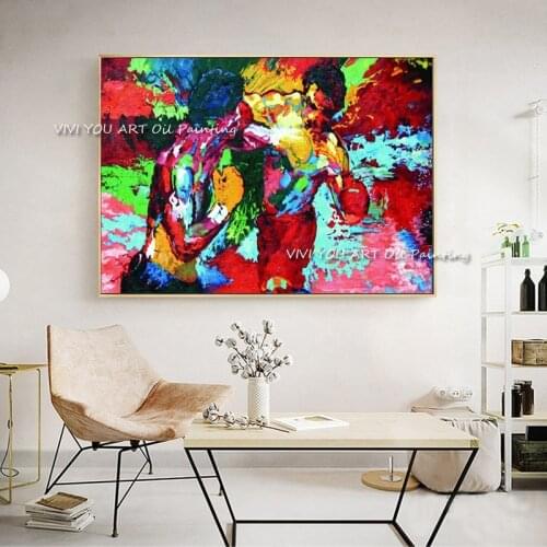 Handpainted Rocky vs Apollo - Leroy Neiman Boxing Canvas Painting Living Room Home Decor Modern Mural Art Oil Painting