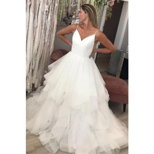 Simple a-line Wedding Dresses 2021 Spaghetti Backless Ruffles Pleats Sweep Train Bridal Gowns Bride Dress Vestido De Noiva