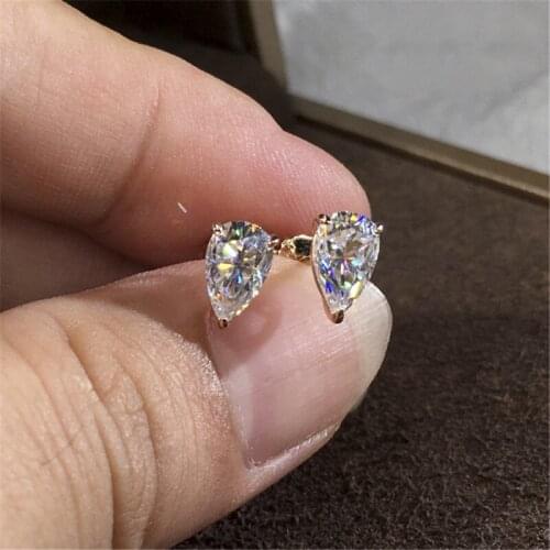 Water Drop Cut White Zircon Lovely Bride Wedding Stud Earrings Luxury Zircon Stud Earrings Charm Gold Color Female Stud Earrings