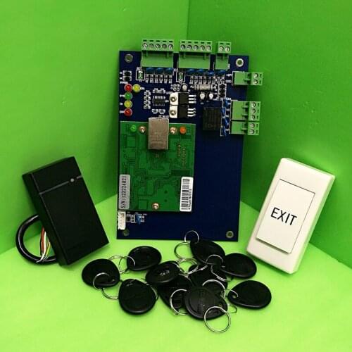 TCP/IP One Door RFID Access Control System Single Door Access Panel LAN Interface Access Controller+ Rfid Reader + eixt Button