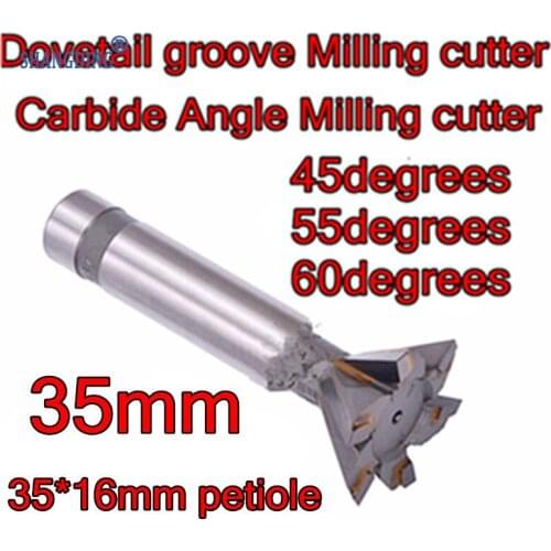 35mm*45-55-60 degrees 6F carbide Angle Milling cutter Dovetail groove Milling cutter Processing copper aluminum cast iron, etc