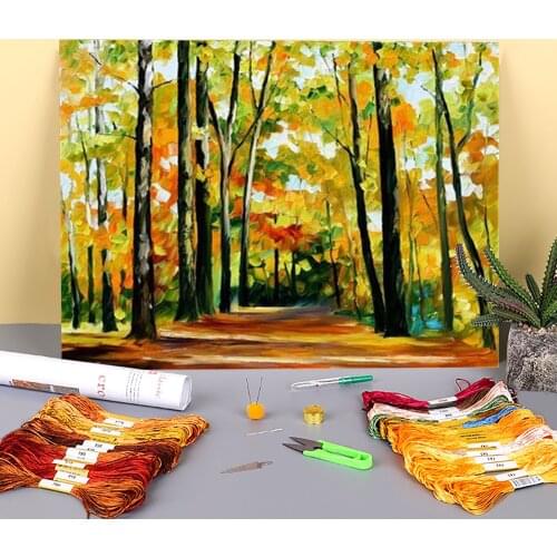 Spring Forest Printed 11CT Cross Stitch Complete Kit Embroidery DMC Threads Craft Handiwork Handmade Knitting Stamped Magic